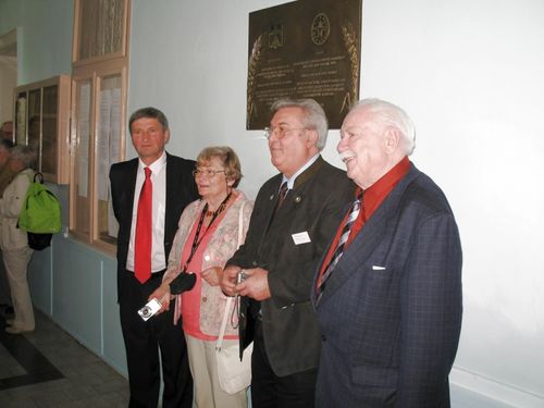 Picture 13 – (from left) Mr. Mandic, Inge Morgenthaler, Michael Rettinger, and Michael Schmidt below the Jarek Memorial Plaque.