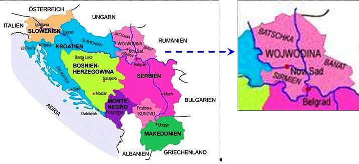 Picture 1 - Map of the former Yugoslavia and now Serbia with the Vojvodina (in the year 2006).