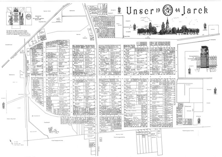 Bild 8 - Der Ortsplan von Jarek im Jahr 1944 (nicht eingenordet / Norden ist Richtung links oben), gezeichnet von Franz Fuderer (+).